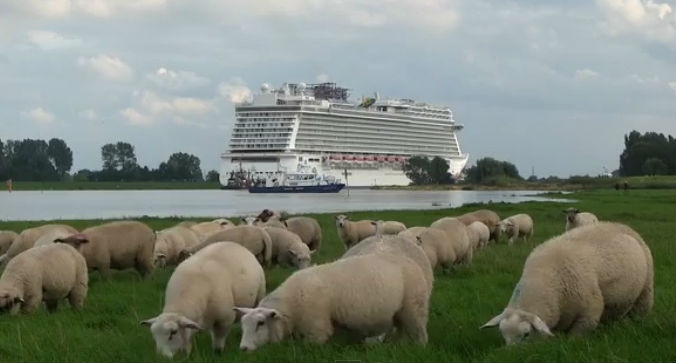 Niezwykłe nagranie z przeprawy giganta wycieczkowego przez wąską rzekę - GospodarkaMorska.pl