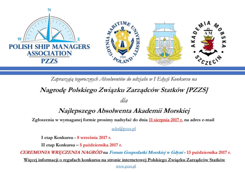 Konkurs o Nagrodę PZZS dla Najlepszego Absolwenta Akademii Morskiej - GospodarkaMorska.pl