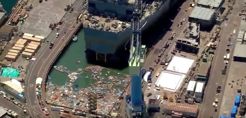 Woda zalała suchy dok, a przy okazji amerykański okręt w budowie. Coś poszło nie tak (foto, wideo) - GospodarkaMorska.pl