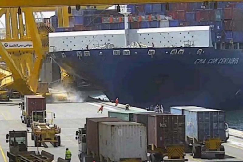 Brak komunikacji powodem poważnego wypadku kontenerowca CMA CGM w porcie Jebel Ali (wideo) - GospodarkaMorska.pl