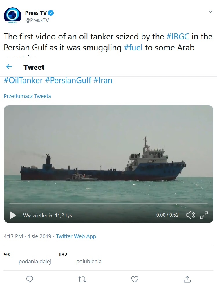 Irańska agencja prasowa IRNA: Przejęty przez Strażników Rewolucji tankowiec jest iracki (wideo) - GospodarkaMorska.pl