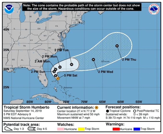 Bahamy: Burza Humberto jest coraz bliżej, ale jest mniej groźna niż Dorian - GospodarkaMorska.pl