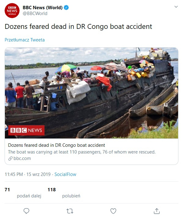 W rejonie Kinszasy na rzece Kongo zaginęło 36 osób - GospodarkaMorska.pl