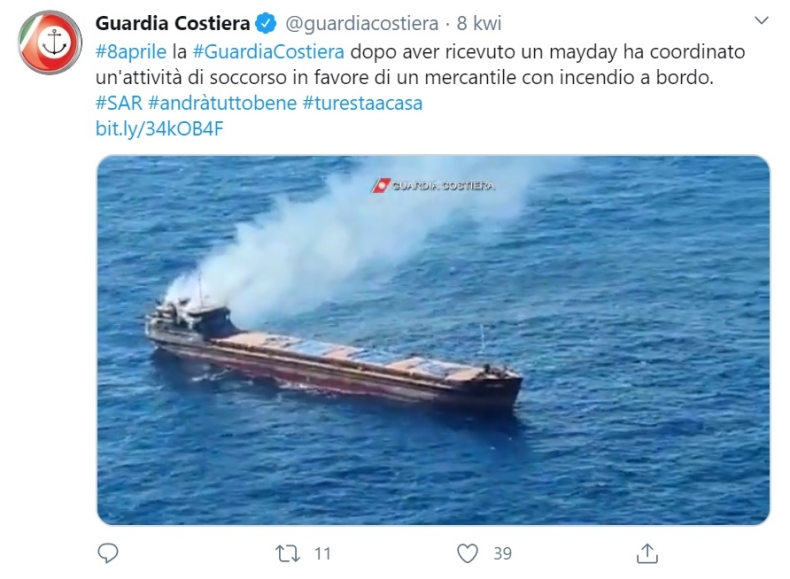 12 marynarzy uratowanych z płonącego statku (wideo) - GospodarkaMorska.pl