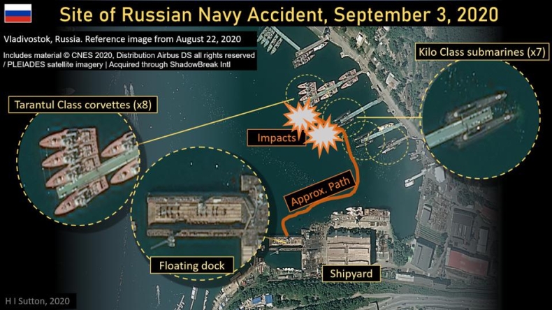 Pływający dok uderzył w okręty w rosyjskiej bazie marynarki wojennej [wideo] - GospodarkaMorska.pl