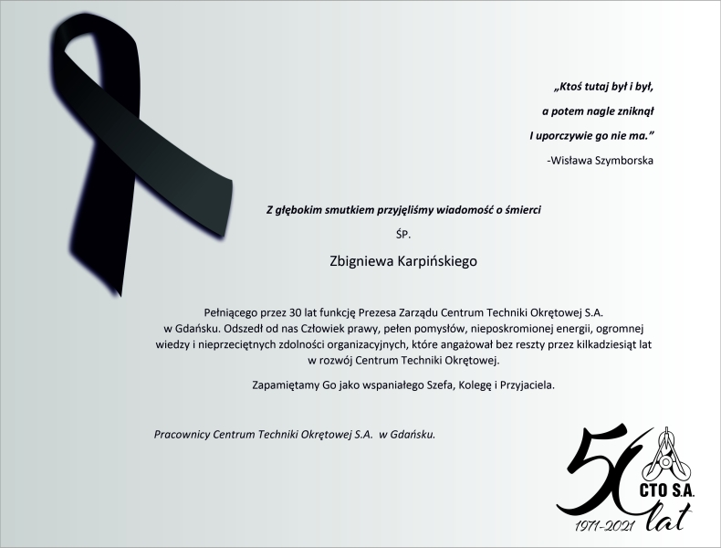 Nie żyje Zbigniew Karpiński, prezes Centrum Techniki Okrętowej - GospodarkaMorska.pl