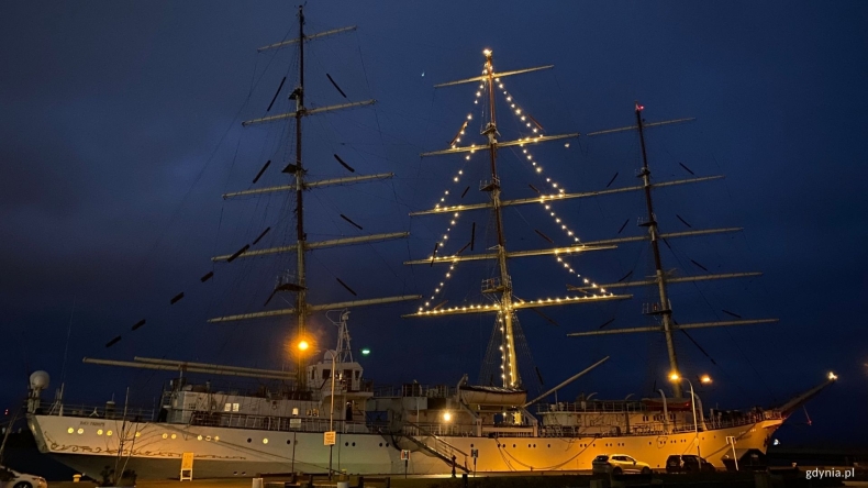 Jedyna taka choinka w Polsce już świeci. Zobacz iluminację na Darze Młodzieży [WIDEO] - GospodarkaMorska.pl