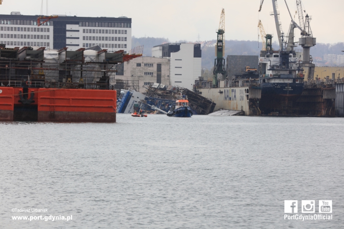 Wypadek w Stoczni Remontowej Nauta. Przychylił się i częściowo zatonął dok ze statkiem-GospodarkaMorska.pl