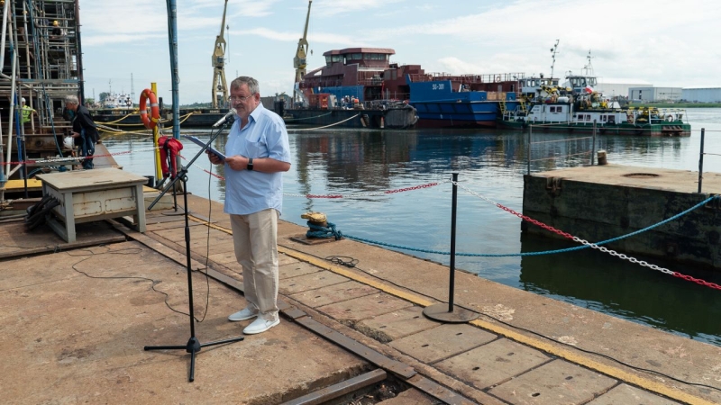 [WIDEO, FOTO] Kadłub patrolowca dla Straży Granicznej oficjalnie zwodowany-GospodarkaMorska.pl