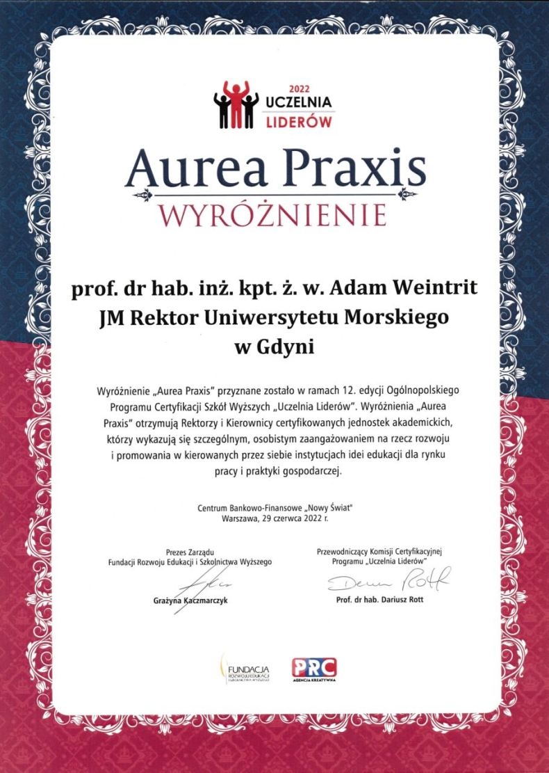 Uniwersytet Morski laureatem konkursu Uczelnia Liderów 2022-GospodarkaMorska.pl