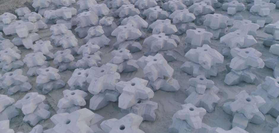 Styczeń na terenie budowy kanału żeglugowego przez Mierzeję Wiślaną: Pierwsze X-blocki wbudowane na Falochronie Wschodnim  [foto, wideo]-GospodarkaMorska.pl